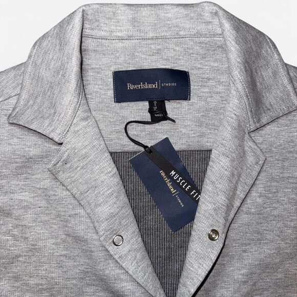 NWT River Island Men's Grey Short Sleeve Collared Button Down Shirt - Picture 3 of 8